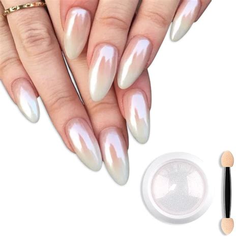 white pearl chrome nails